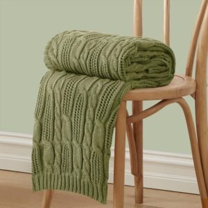 Cable Knit Acrylic Throw Olive Green