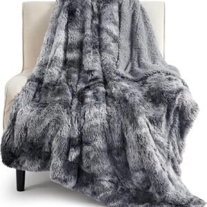 Grey Fuzzy Faux Fur Throw