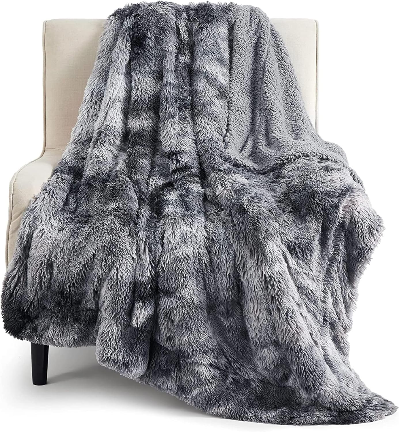 Grey Fuzzy Faux Fur Throw